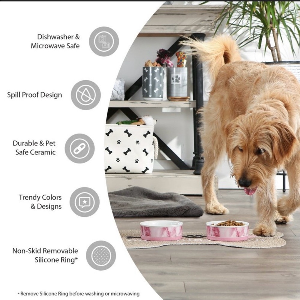 Bone Dry Blue Marble Large Pet Bowl - 2 Pack - Picture 3 of 5